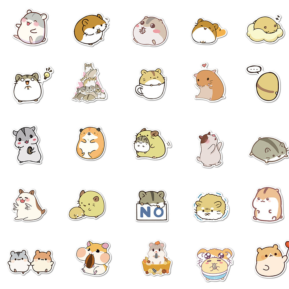 50pcs Small Hamster Stickers Cartoon DIY Waterproof Notebook Tablet Stickers