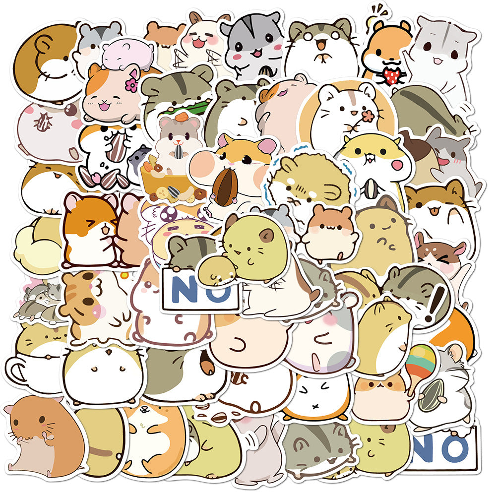 50pcs Small Hamster Stickers Cartoon DIY Waterproof Notebook Tablet Stickers