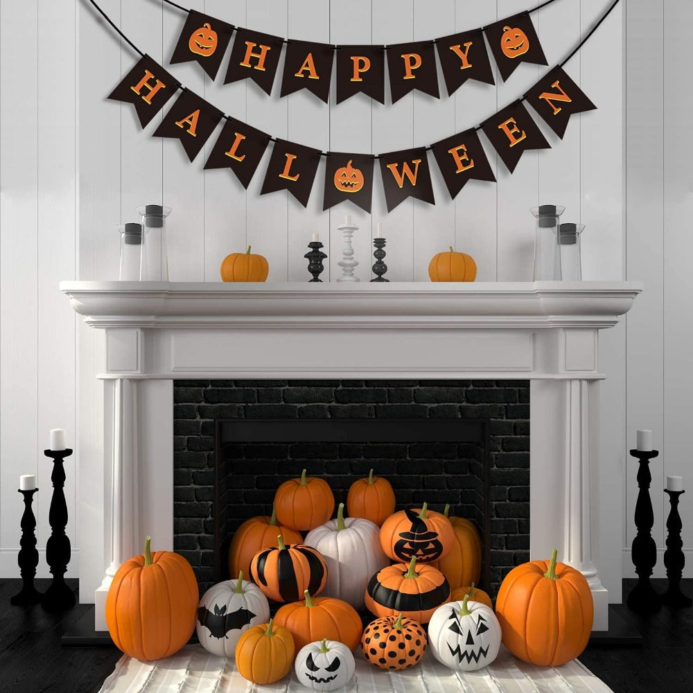 Halloween Pumpkin Banner Bunting for Mantle Fireplace