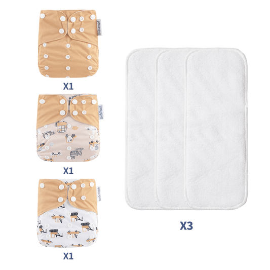 Coolapeach 3pcs Set Washable Baby Cloth Diaper With Inserts