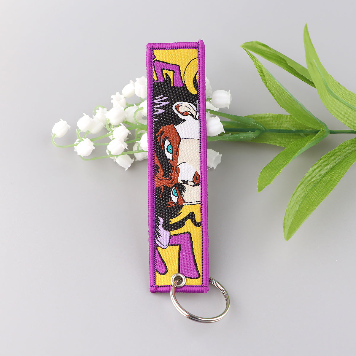 Embroidered Anime Keychain for Men, Motorcycle Car Bag Key Ring