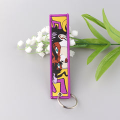 Embroidered Anime Keychain for Men, Motorcycle Car Bag Key Ring