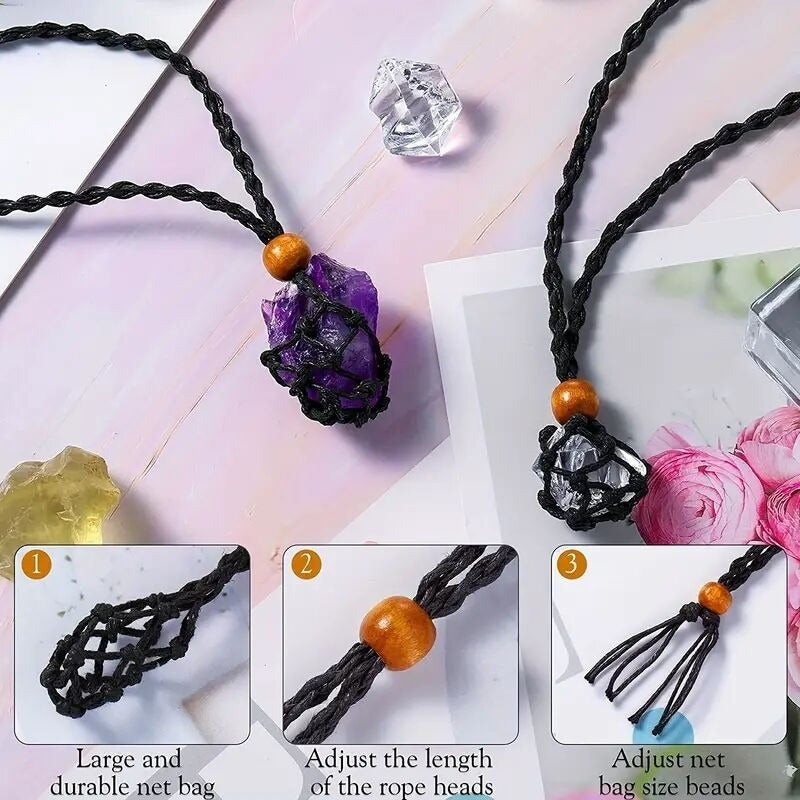 Natural Stone Mesh Pocket Necklace Vintage Rope Stone Not Included