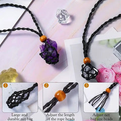 Natural Stone Mesh Pocket Necklace Vintage Rope Stone Not Included