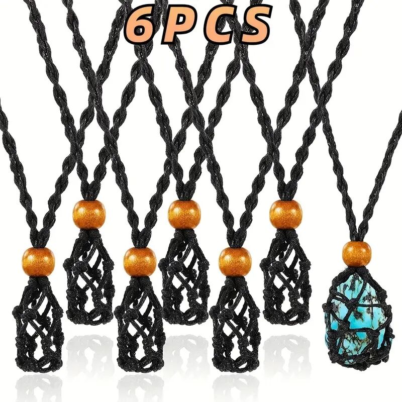 Natural Stone Mesh Pocket Necklace Vintage Rope Stone Not Included