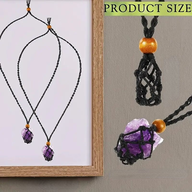 Natural Stone Mesh Pocket Necklace Vintage Rope Stone Not Included