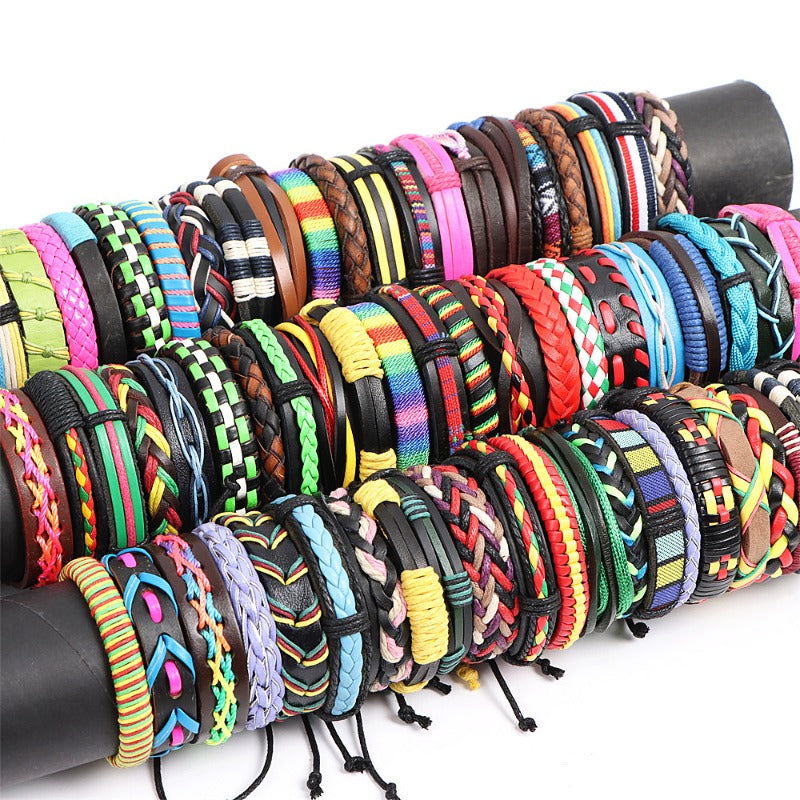 10pcs Mixed Leather Bracelets for Men and Women