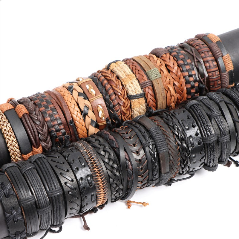 10pcs Mixed Leather Bracelets for Men and Women
