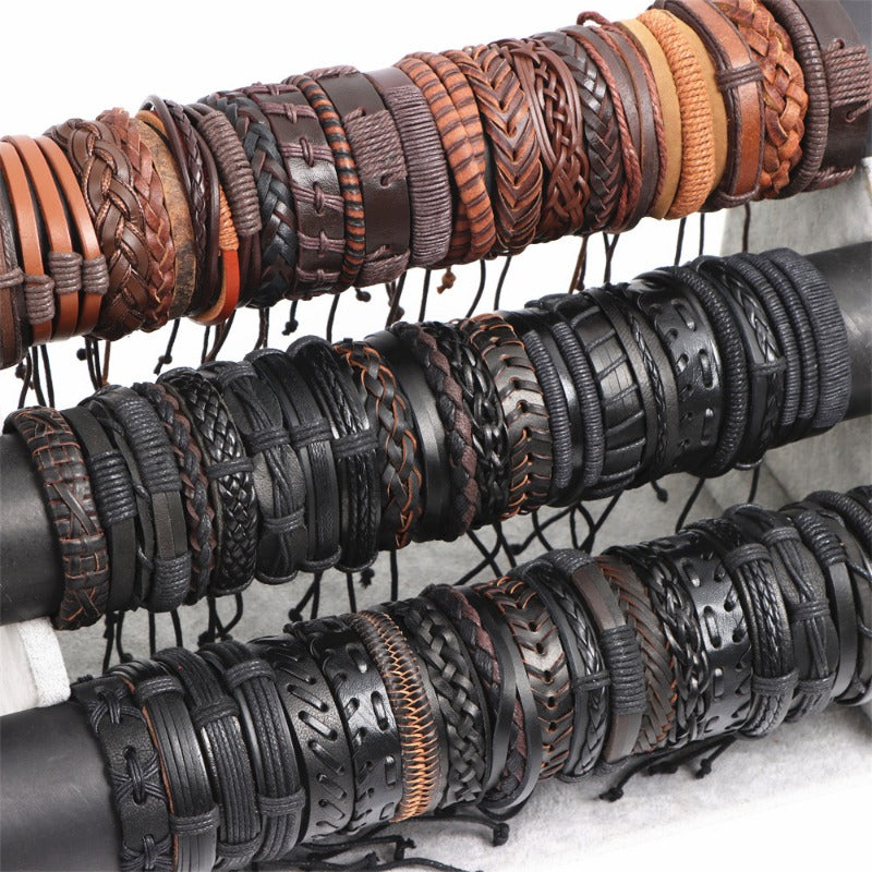 10pcs Mixed Leather Bracelets for Men and Women