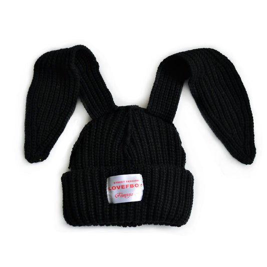 Fluffy Bunny Long Ears Knit Beanie Hat Slouchy