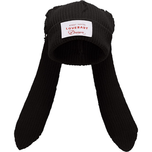 Fluffy Bunny Long Ears Knit Beanie Hat Slouchy