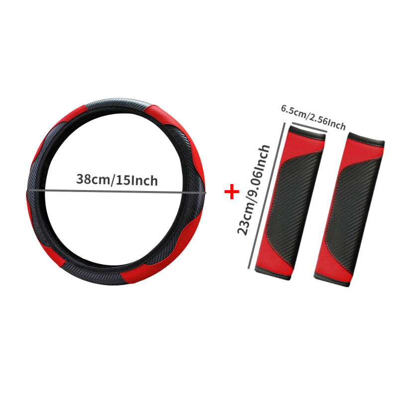 Universal Car Steering Wheel Cover & Seat Belt Cover PU Leather Anti Slip Breath