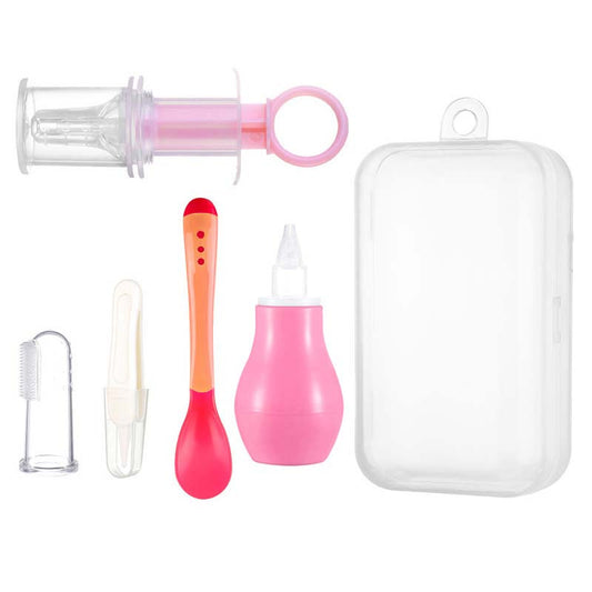 5pcs Baby Feeder Set Dropper Nose Aspirator Clamp Finger Sleeve Toothbrush Spoon