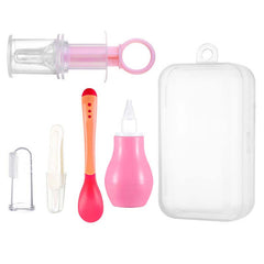 5pcs Baby Feeder Set Dropper Nose Aspirator Clamp Finger Sleeve Toothbrush Spoon