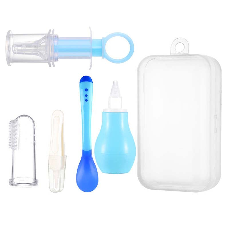 5pcs Baby Feeder Set Dropper Nose Aspirator Clamp Finger Sleeve Toothbrush Spoon