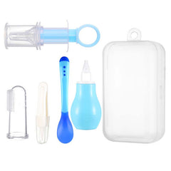 5pcs Baby Feeder Set Dropper Nose Aspirator Clamp Finger Sleeve Toothbrush Spoon