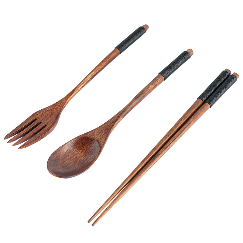 3pcs Japanese Style Wooden Tableware Set Spoon Chopsticks Fork