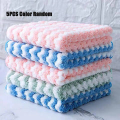 5pcs Coral Fleece Microfiber Dish Towels Soft Absorbent Towels