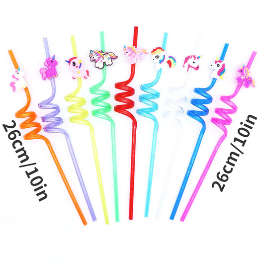10pcs Cartoon Pony Reusable Curved Straws For Summer Pool Parties