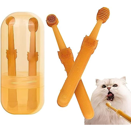 2Pcs Small Dog & Cat Toothbrush Kit Soft Silicone with Storage Box