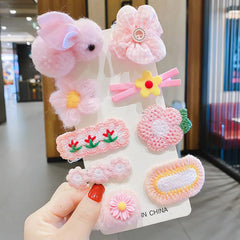 9pcs Rabbit Flowers Knit Hair Clips for Girls Kids