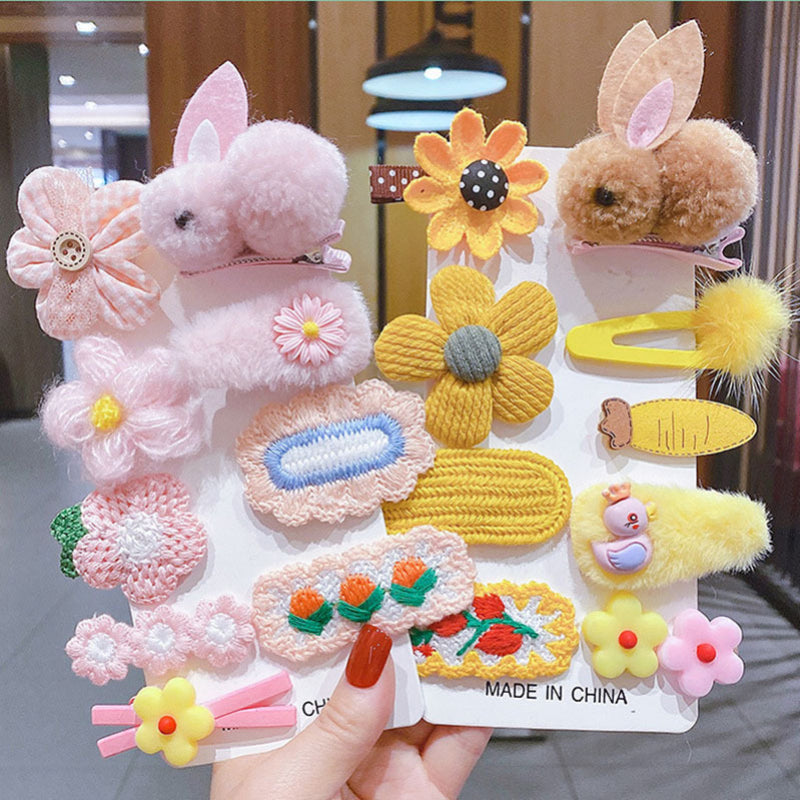 9pcs Rabbit Flowers Knit Hair Clips for Girls Kids