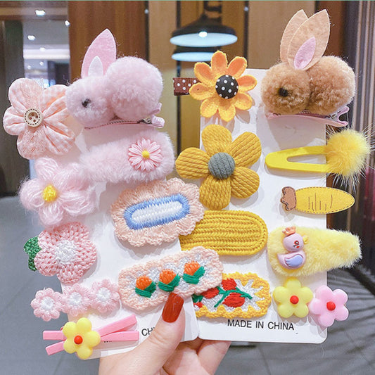 9pcs Rabbit Flowers Knit Hair Clips for Girls Kids