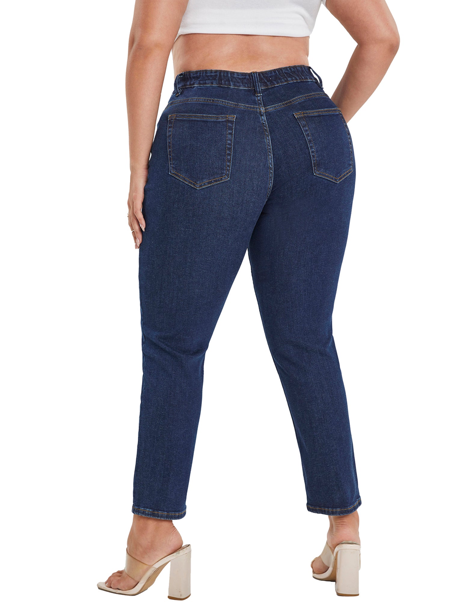  High Rise Stretch Straight Leg Jeans