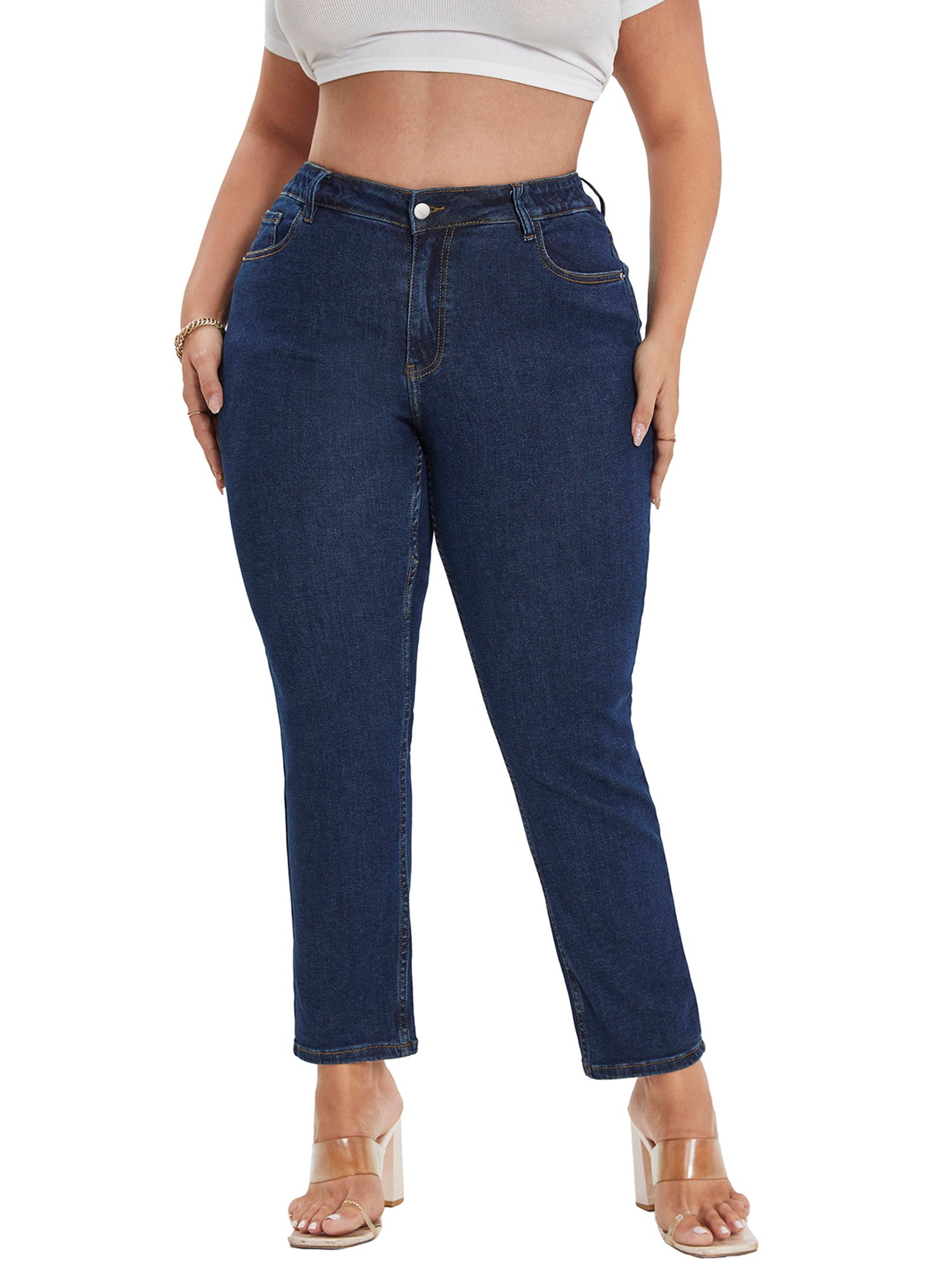  High Rise Stretch Straight Leg Jeans