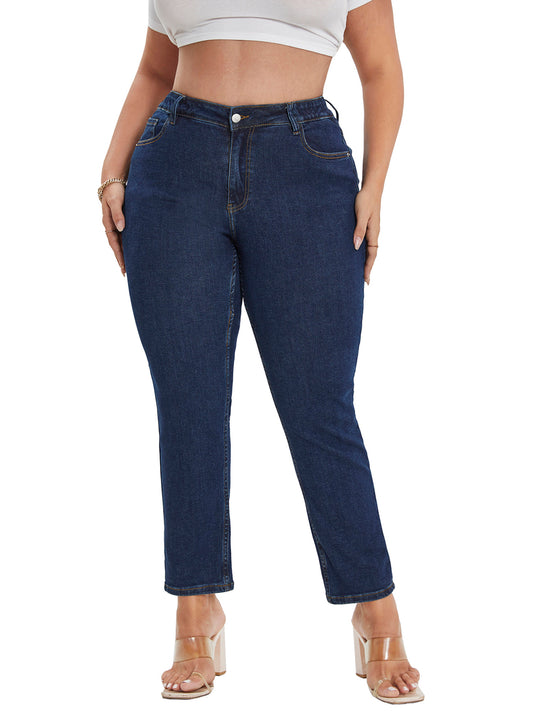  High Rise Stretch Straight Leg Jeans