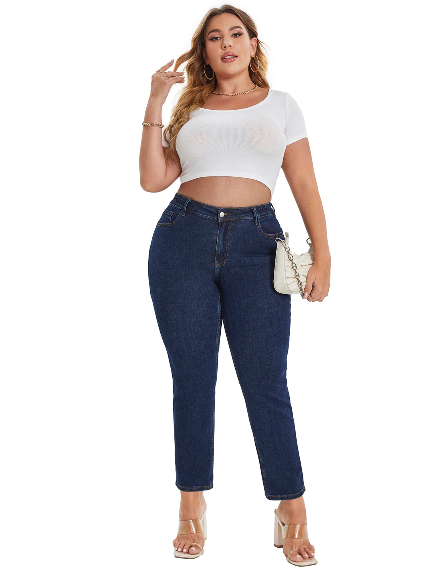  High Rise Stretch Straight Leg Jeans