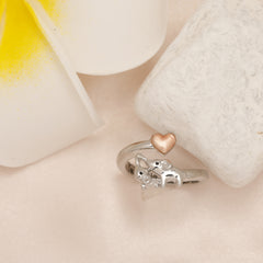 Baby Elephant And Pink Heart Adjustable Ring For Girls