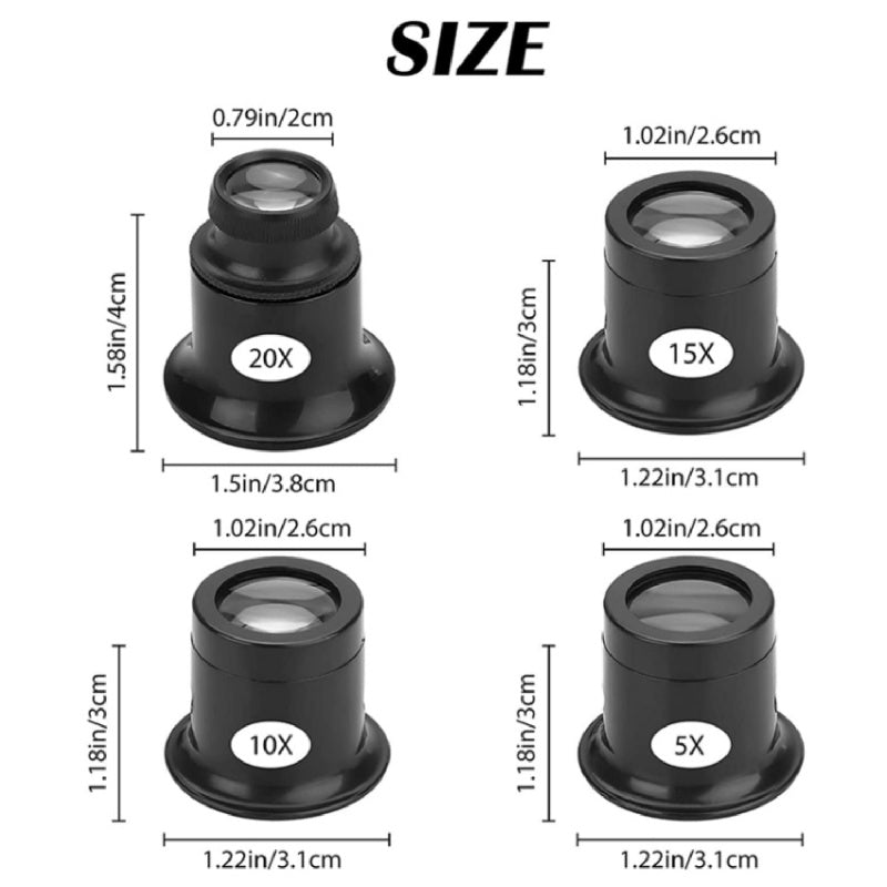 4pcs Eye Loupe Watch Repair Magnifier Set 5X 10X 15X 20X Monocular