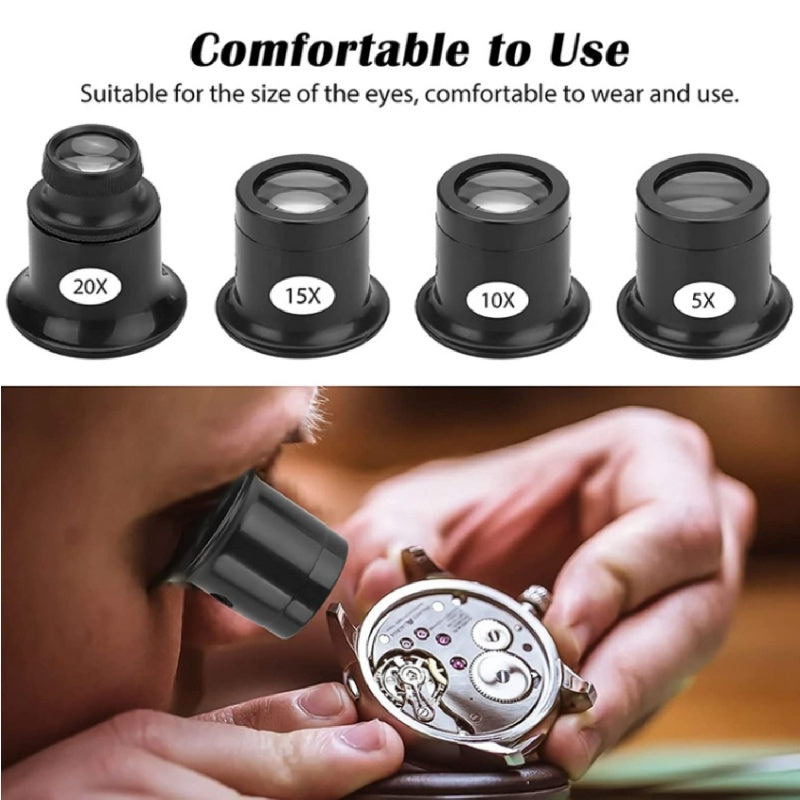 4pcs Eye Loupe Watch Repair Magnifier Set 5X 10X 15X 20X Monocular