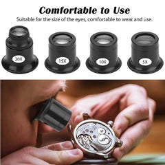 4pcs Eye Loupe Watch Repair Magnifier Set 5X 10X 15X 20X Monocular