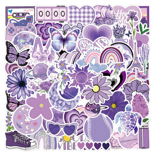 60pcs Purple Landscape Art Aesthetics Funny Cartoon Decals Waterproof Stickers