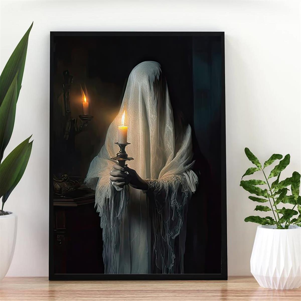 Ghost Holding Candle Art Poster Print Dark Academia Halloween