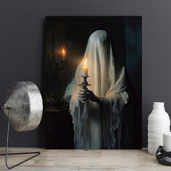 Ghost Holding Candle Art Poster Print Dark Academia Halloween