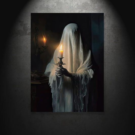 Ghost Holding Candle Art Poster Print Dark Academia Halloween
