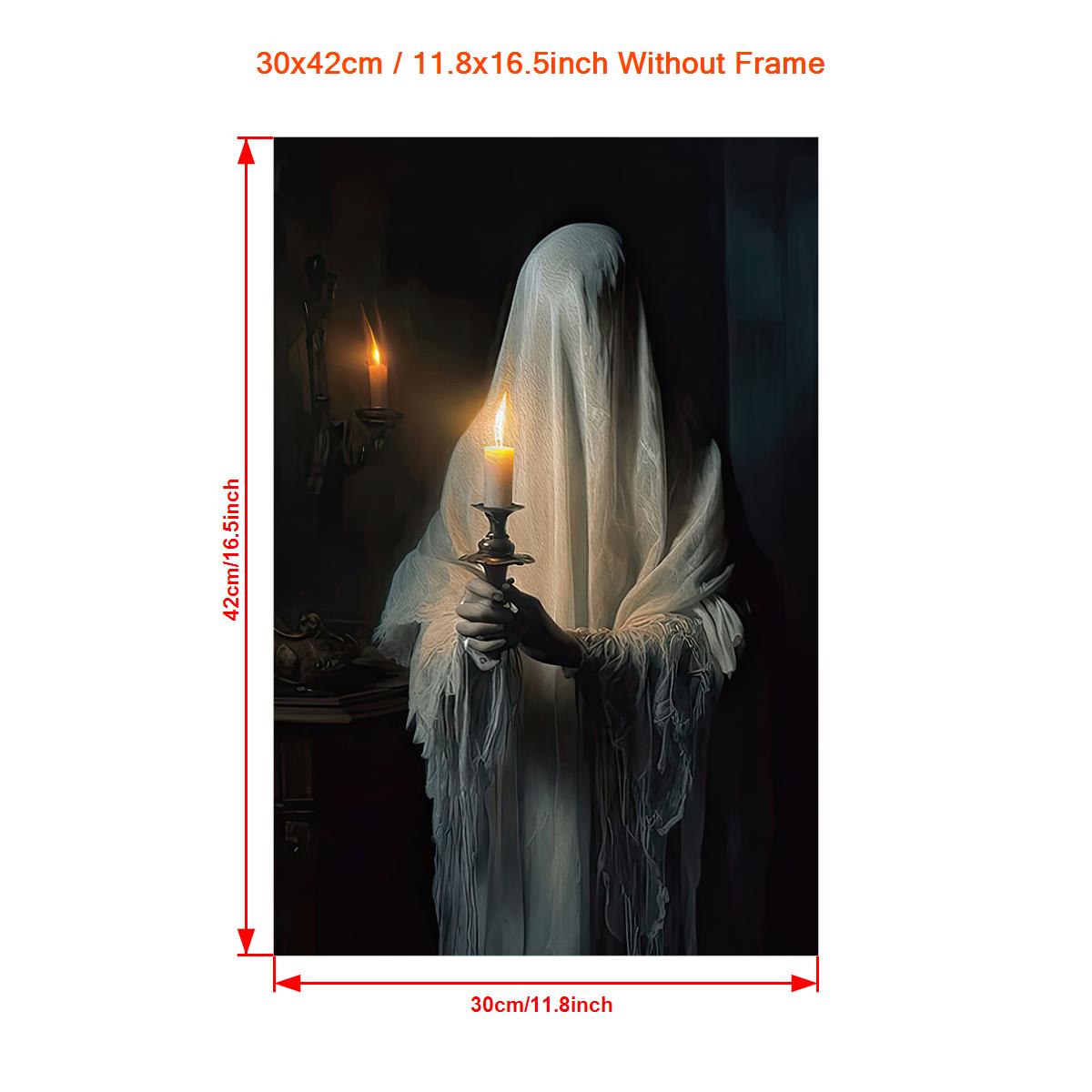 Ghost Holding Candle Art Poster Print Dark Academia Halloween