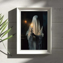 Ghost Holding Candle Art Poster Print Dark Academia Halloween