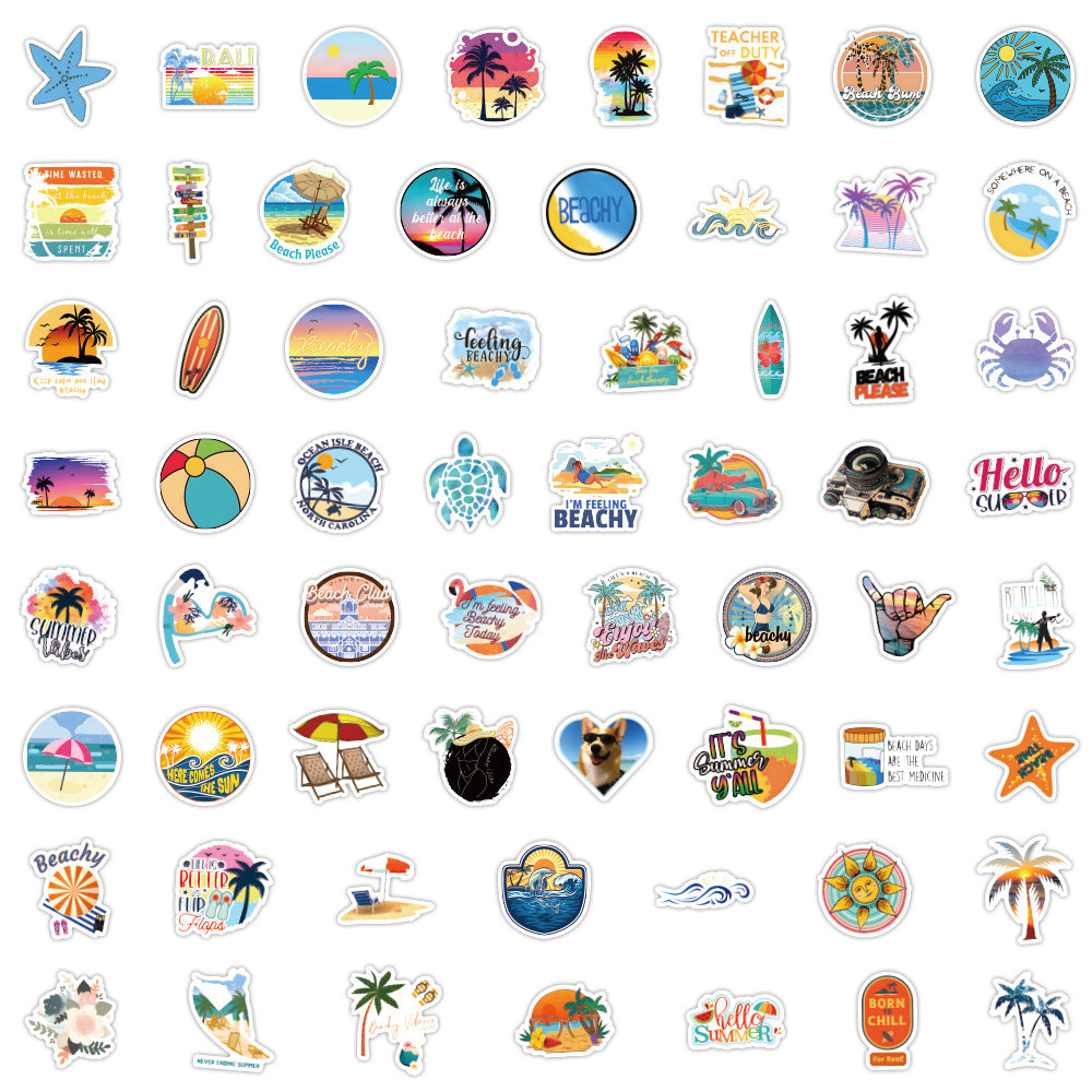 120pcs Coconut Tree Surfing Doodle Stickers - Waterproof Decal