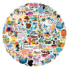 120pcs Coconut Tree Surfing Doodle Stickers - Waterproof Decal