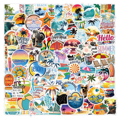 120pcs Coconut Tree Surfing Doodle Stickers - Waterproof Decal