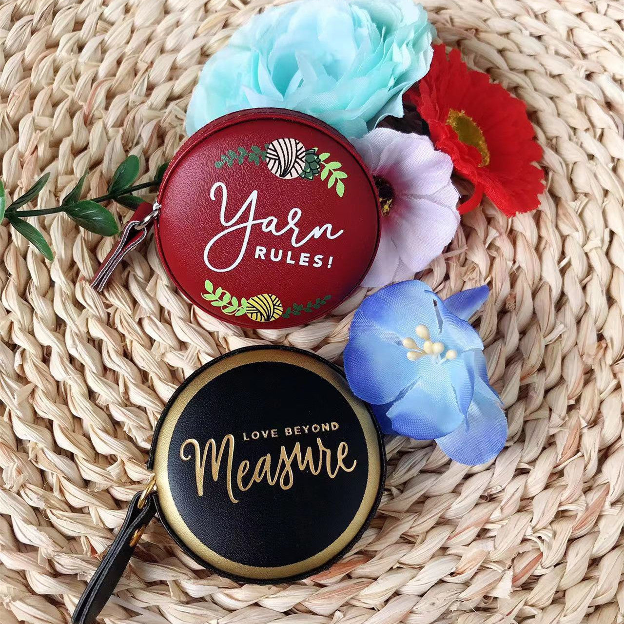 2pcs Leather Tape Measure Macaron Tie Bag Small Ruler