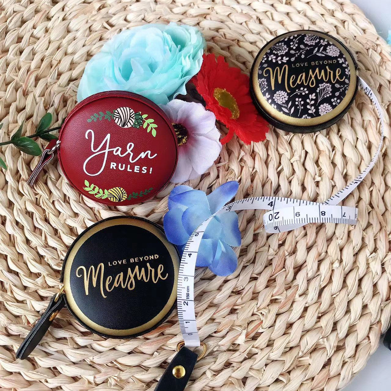 2pcs Leather Tape Measure Macaron Tie Bag Small Ruler