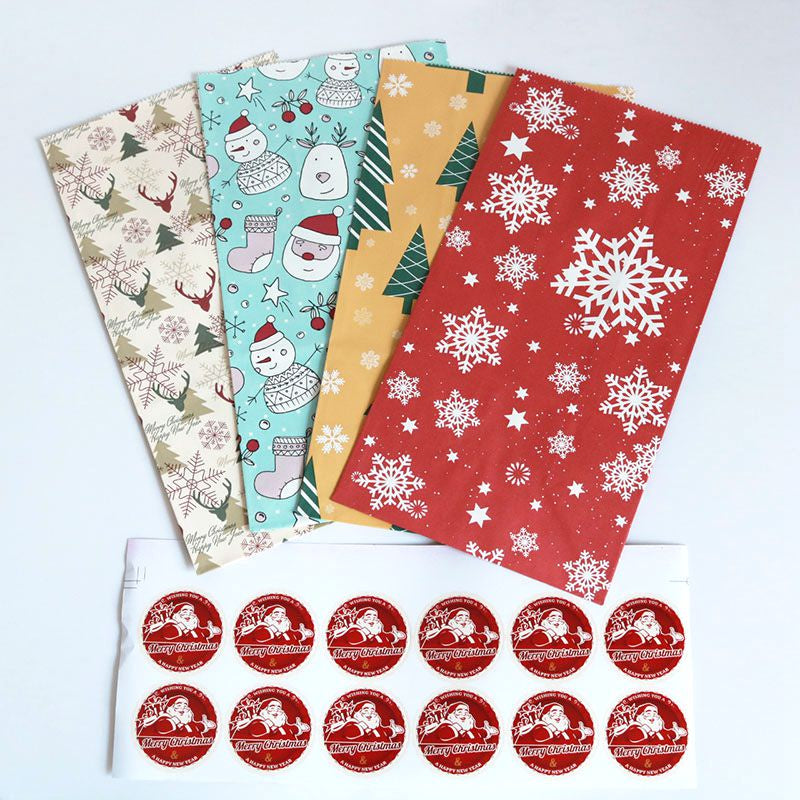 12pcs Merry Christmas Paper Bag Snowflake Christmas Tree Elk Gift Wrap Bag