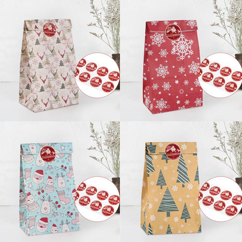 12pcs Merry Christmas Paper Bag Snowflake Christmas Tree Elk Gift Wrap Bag