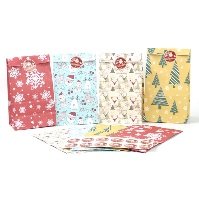 12pcs Merry Christmas Paper Bag Snowflake Christmas Tree Elk Gift Wrap Bag