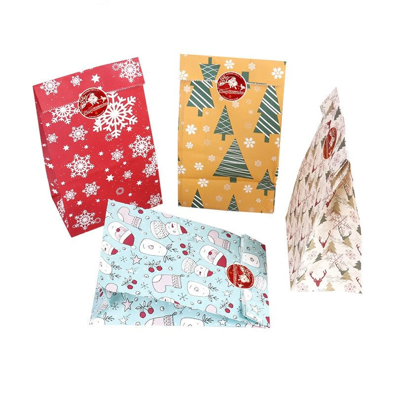 12pcs Merry Christmas Paper Bag Snowflake Christmas Tree Elk Gift Wrap Bag